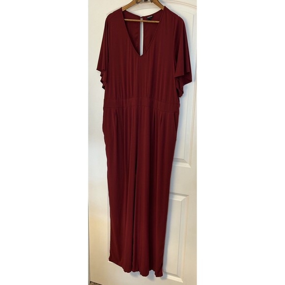 Torrid Womens Jumpsuit Size 4 Plus Burgundy Wide Leg Challis Flowy Elegant Wine - Picture 4 of 15
